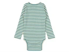 Stribet langærmet body fra Petit Piao i farverne mørk råhvid med turkis PP301 turquoise dark off white bagfra